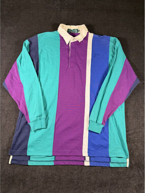 Vintage Knights of Round Table Colorblock Rugby Shirt Big Size 2XL